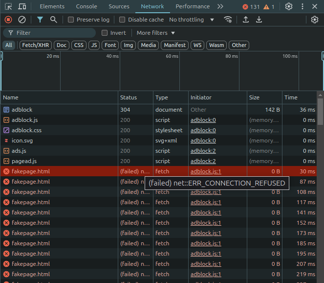 Network tab example